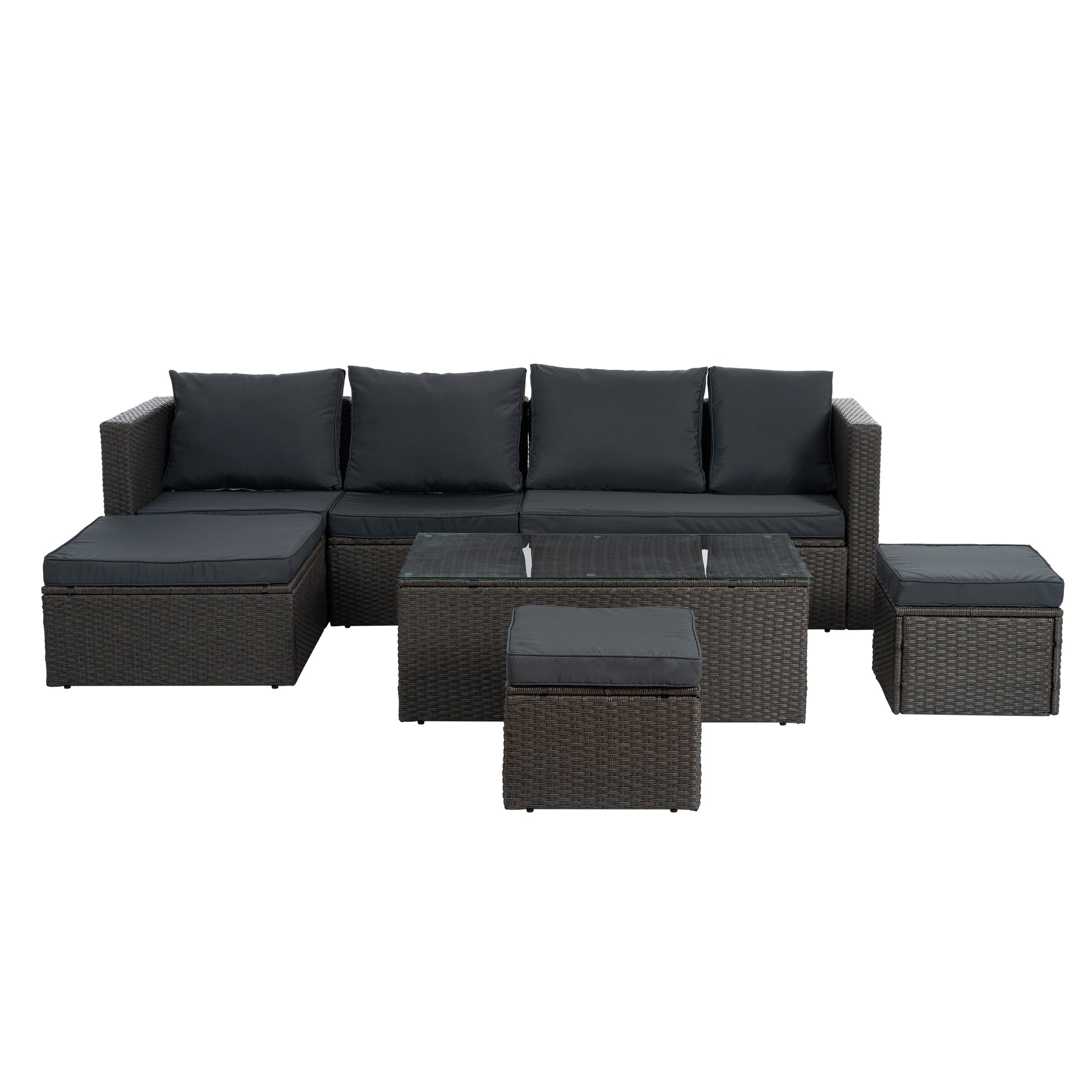 Patio Furniture, Outdoor Furniture, Seasonal Pe Wicker Furniture,7 Pcs Set Wicker Furniture With Lounger Sofa Yes Dark Gray Seats 6 Pe Rattan Iron Waterproof Fabric