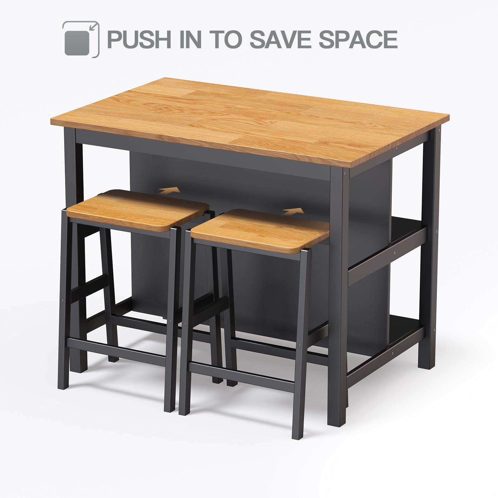 3 Pcs Dining Table Set Rustic Retro Breakfast Table Dining Stools Rubberwood For 2 With Two Open Shelves For Small Space Kitchen Dining Room W69165661 Black Rubber Wood