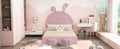 Full Size Upholstered Rabbit Shape Bed With 2 Storage Stools, Velvet Platform Bed With Cartoon Ears Shaped Headboard, Pink Full Pink Wood