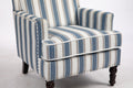 Upholstered Accent Chair, Vintage Armchair With Blue And White Striped Linen Fabric And Trim For Living Room Blue Cotton