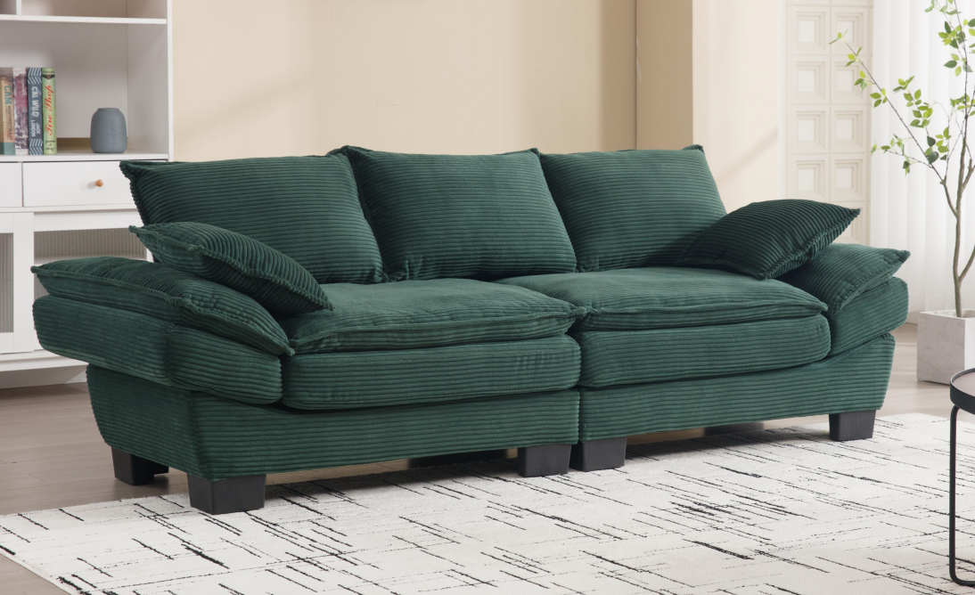 Modern Sailboat Sofa Corduroy 3 Seater Sofa With Two Pillows For Small Spaces In Living Rooms, Apartments Green Green Solid Wood 3 Seat