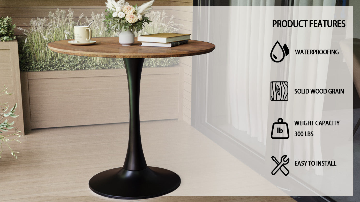 Walnut Color Round Dining Table, 31.5" Tulip Table Kitchen Dining Table 2 4 People With Mdf Table Top & Pedestal Base, Mid Century End Table Leisure Coffee Table Office Living Room Table Walnut Black Mdf