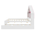 Full Size House Shaped Bed With Bookcase Headboard And Led Light And Twin Size Trundle For Kids Boys Girls, Pink White Box Spring Not Required Full White Pink Wood Bedroom Cute Bed Frame Wood