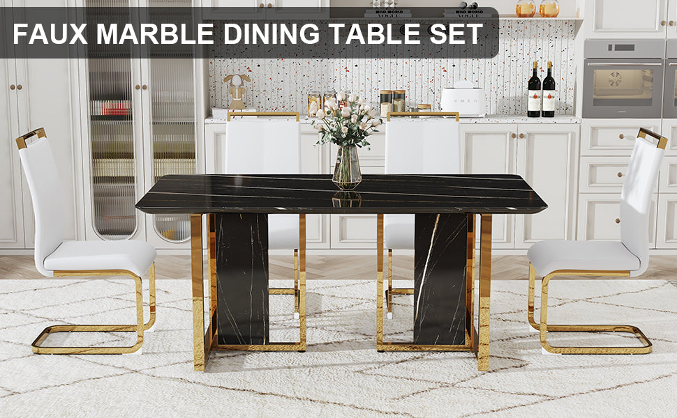 Table And Chair Set. Modern Dining Table With Mdf Top And Beautiful Mdf Legs. Equipped With Comfortable Pu Chairs And Metal Legs. Suitable For A Wide Range Of Decorative Styles. Black,White Seats 4 Mdf