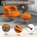Coolmore Upholstered Velvet Barrel Accent Chair With Ottoman,Accent Comfy Lounge Arm Chair And Folding Footrest Stool Set,Single Sofa Armchair With Lounge Seat For Bedroom,Office Orange Orange Foam Velvet