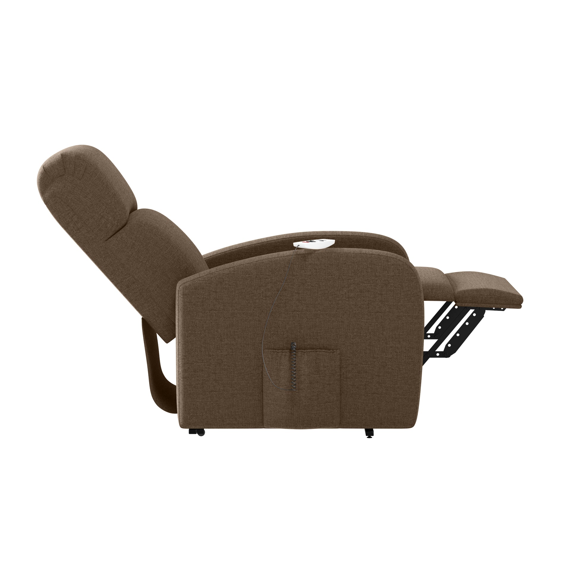 The Chestnut Recliner Brown Polyester Power Remote Wood Soft Cushion Back Push Button Fiber Foam Pads Polyester