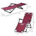 Outsunny Folding Chaise Lounge Chair For Outside, 2 In 1 Tanning Chair With Pillow & Pocket, Adjustable Pool Chair For Beach, Patio, Lawn, Deck, Red Red Metal