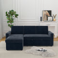85 Inches Sofa Bed, 3 Seater Sleeper Sofa With Storage Chaise, Square Handrail With Pull And Copper Nail,Chenille, Pull Out Couch For Living Room Blue Chenille 3 Seat