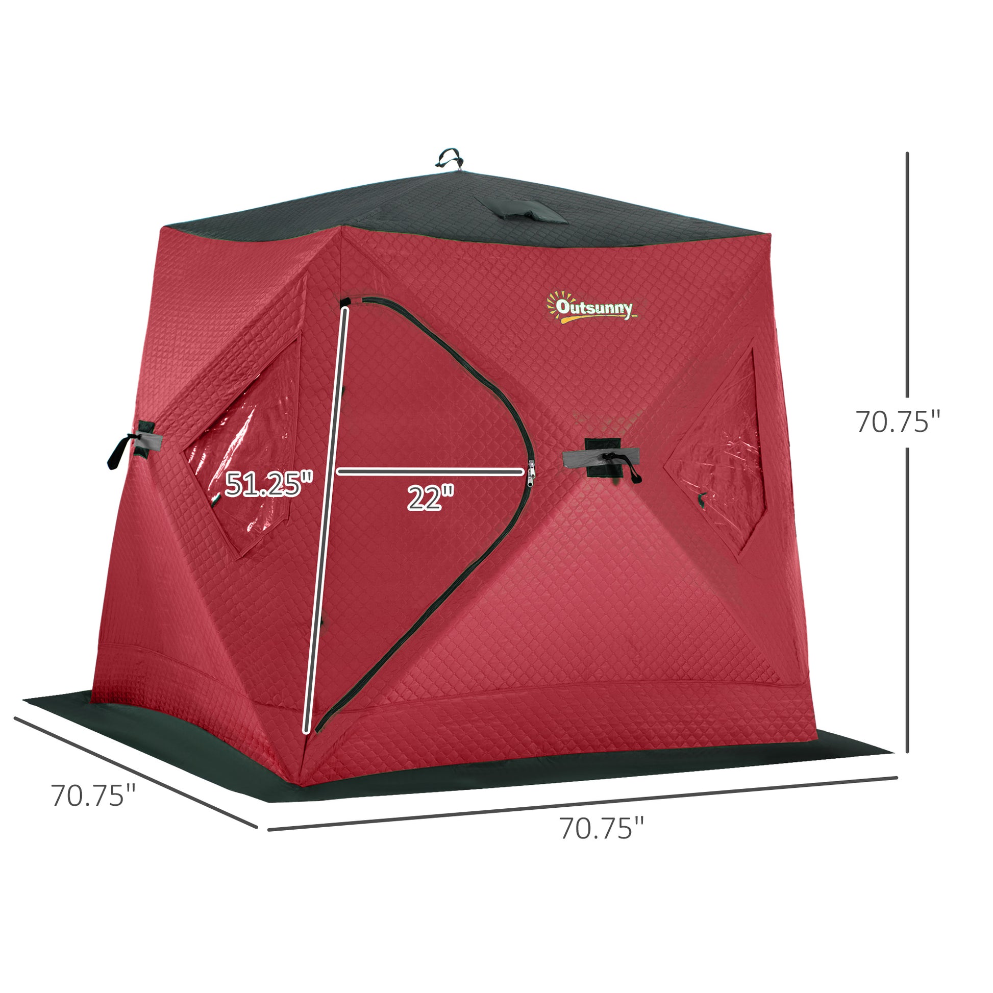 Outsunny 2 Person Insulated Ice Fishing Shelter Pop Up Portable Ice Fishing Tent With Carry Bag And Anchors For Lowest Temps 22 , Red Red Fabric