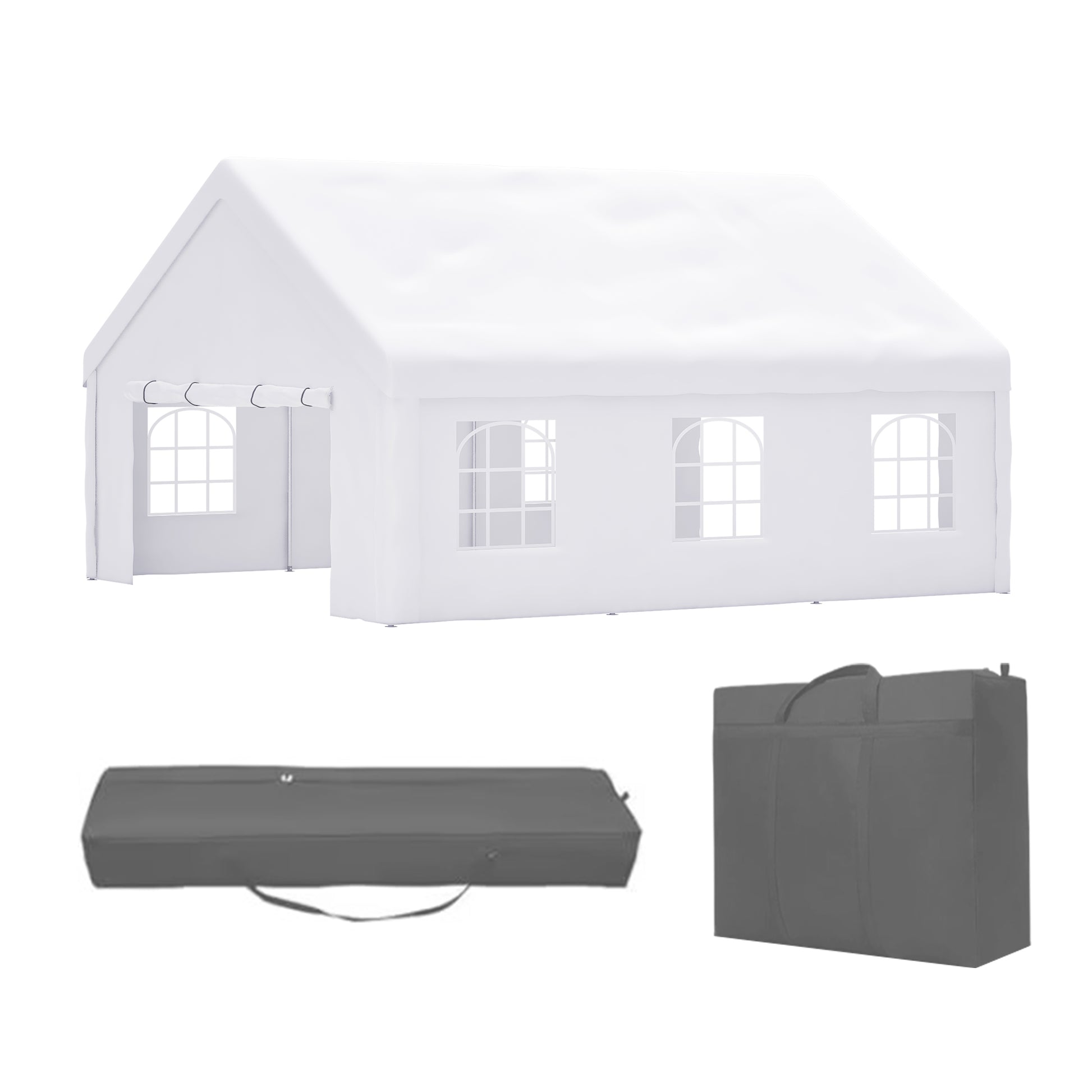 20X20Ft Party Tent Heavy Duty, Large Wedding Event Shelters With 2 Storage Bags & Removable Sidewalls, Outdoor Canopy Gazebo Commercial Tents For Parties Carport Camping Garden Patio White Metal