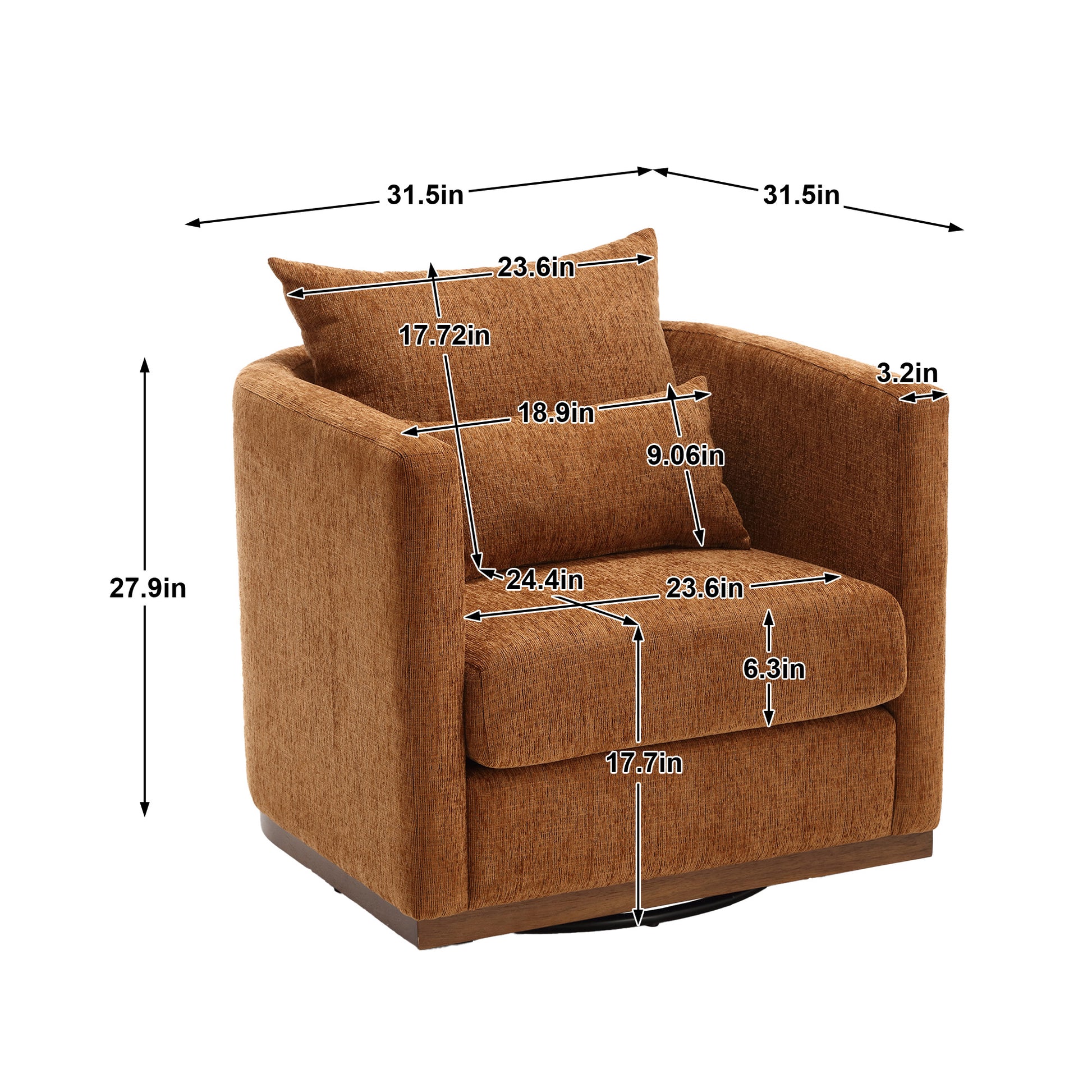 Coolmore Swivel Barrel Chair, Comfy Round Accent Sofa Chair For Living Room, 360 Degree Swivel Barrel Club Chair, Leisure Arm Chair For Nursery, Hotel, Bedroom, Office, Lounge Brown Chenille Brown Primary Living Space Foam Chenille