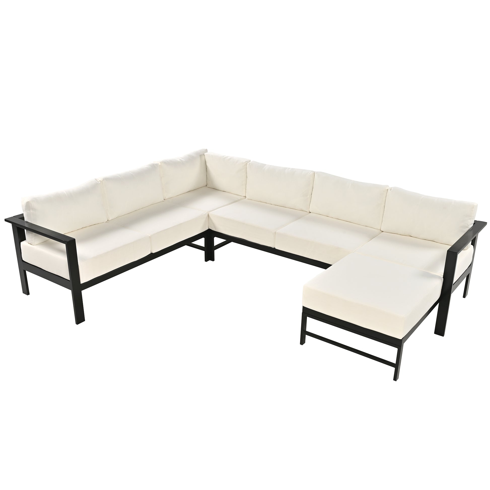 U Shaped Multi Person Outdoor Sofa Set, Suitable For Gardens, Backyards, And Balconies. White Seats 6 Aluminum