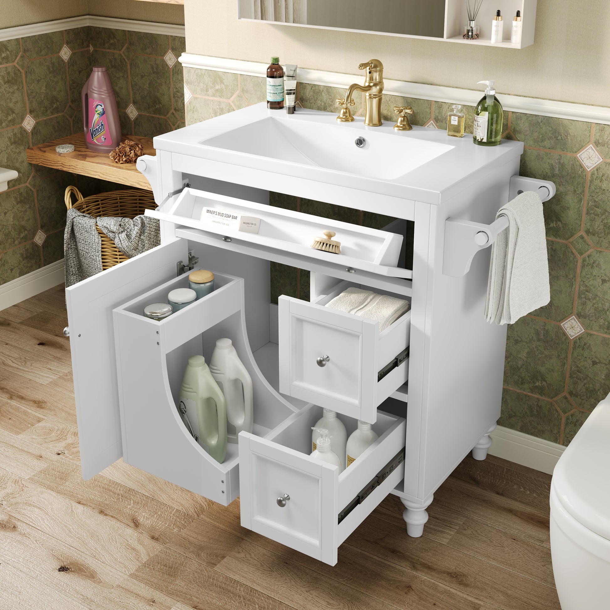 30'' Bathroom Vanity With Top Sink, Modern Bathroom Storage Cabinet With 2 Drawers And A Tip Out Drawer, Single Sink Bathroom Vanity Same As Sw000143Aak White Bathroom Modern Solid Wood Mdf Resin