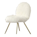 Faux Fur Upholstered Contemporary Metal Accent Chair, White And Gold White Gold Fabric Metal