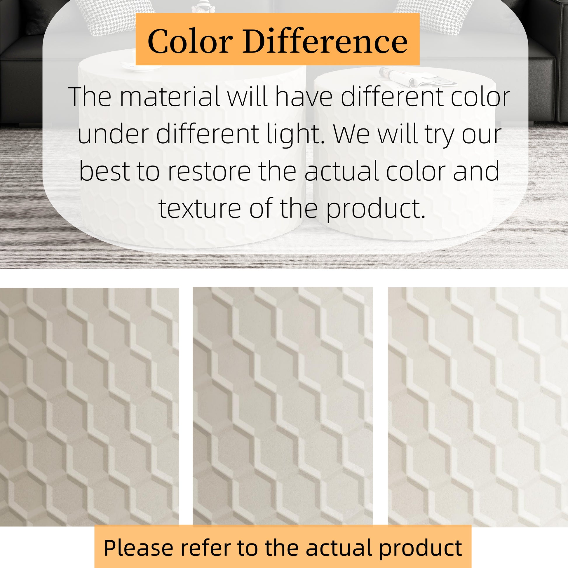 Stylish And Minimalist Nesting Coffee Table Set With Honeycomb Design, Modern Round Coffee Table, Drum Circle Coffee Table For Living Room, Bedroom, Beige Set Of 2 Pieces Beige Mdf