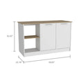 Kitchen Island With Large Countertop, Open Storage Shelves And Double Door Cabinet, White Light Oak White Solid Wood Mdf Engineered Wood