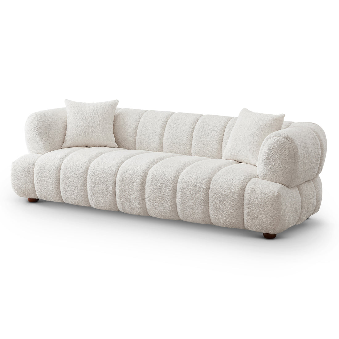 Jasmin 89.7'' Cream Boucle Sofa Cream Wood Primary Living Space Mid Century Modern Foam Boucle,Solid Wood 3 Seat
