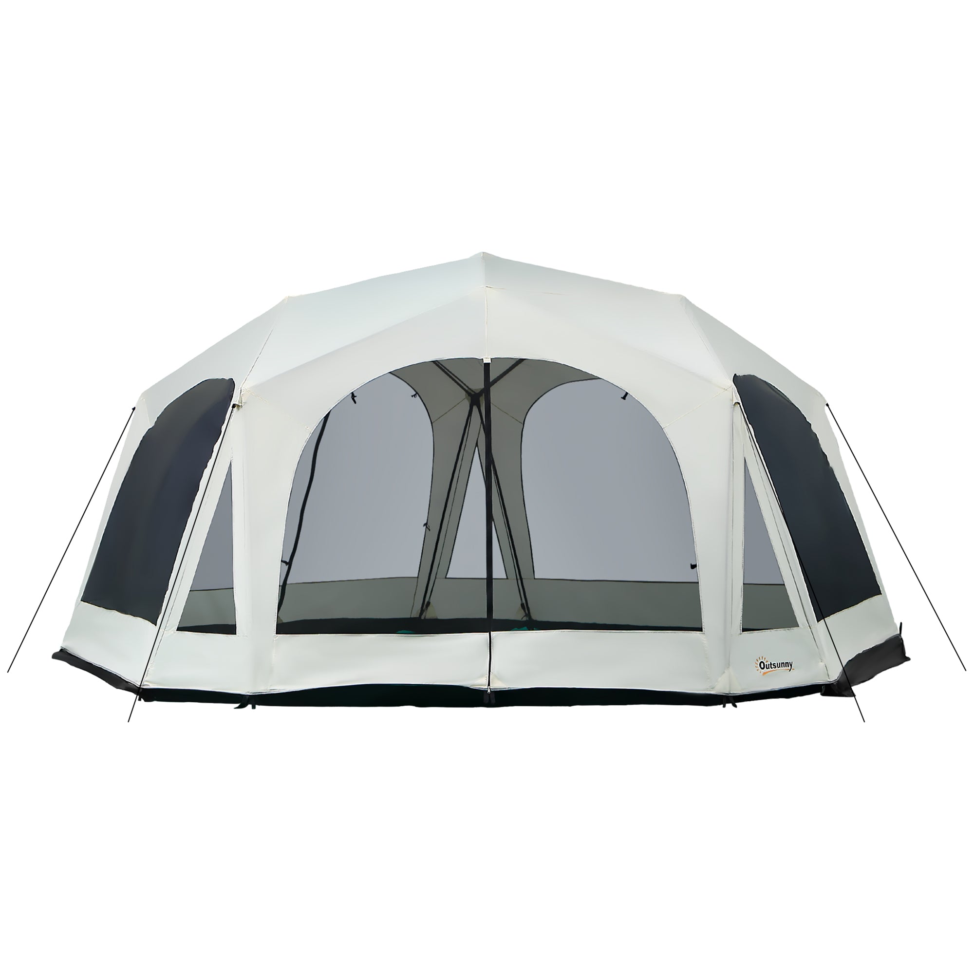 Outsunny 20 Person Camping Tent, Outdoor Cabin Tent Tent With 2 Doors, Screen Room, Family Dome Tent For Hiking, Backpacking, Traveling, Easy Set Up, Cream Cream White Steel