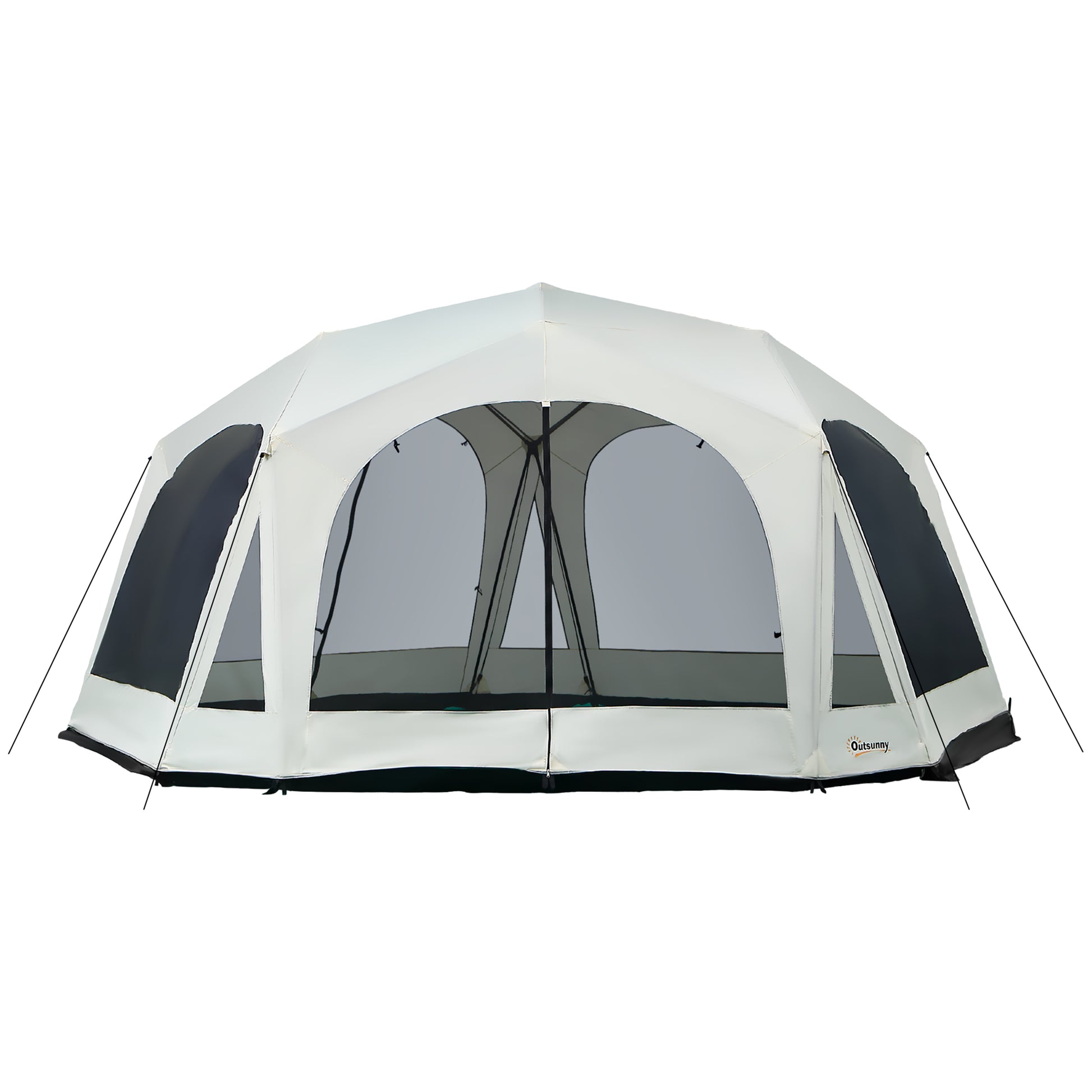 Outsunny 20 Person Camping Tent, Outdoor Cabin Tent Tent With 2 Doors, Screen Room, Family Dome Tent For Hiking, Backpacking, Traveling, Easy Set Up, Cream Cream White Steel