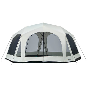 Outsunny 20 Person Camping Tent, Outdoor Cabin Tent Tent With 2 Doors, Screen Room, Family Dome Tent For Hiking, Backpacking, Traveling, Easy Set Up, Cream Cream White Steel