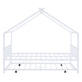 Full Size Metal House Bed With Twin Size Trundle, White Full White Metal
