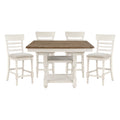 Antique White Finish Counter Height Set 5Pc Table With Bottom Storage And 4 Counter Height Chairs Farmhouse Style Dining Kitchen Set Wooden Furniture Wood Wood Antique White,Brown Seats 4 Wood Dining Room Farmhouse Square Wood