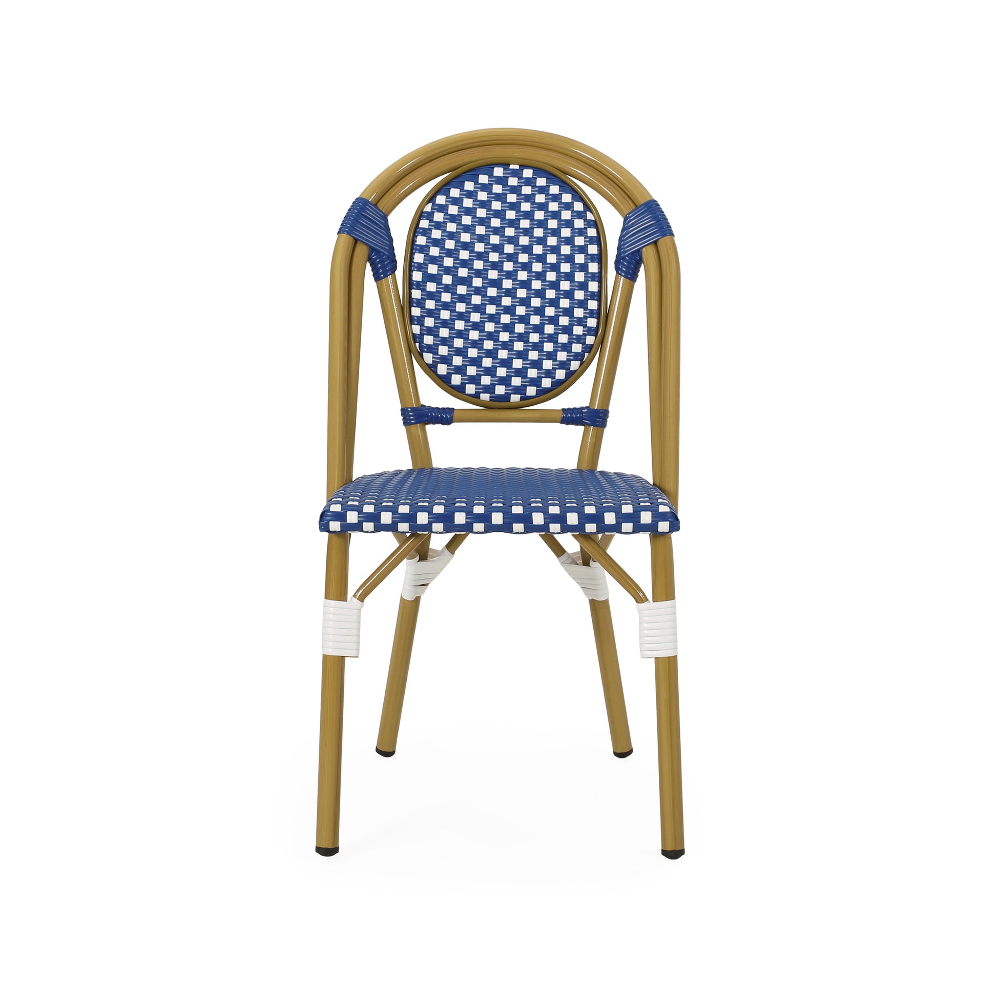 French Bistro Chair White Blue Rattan