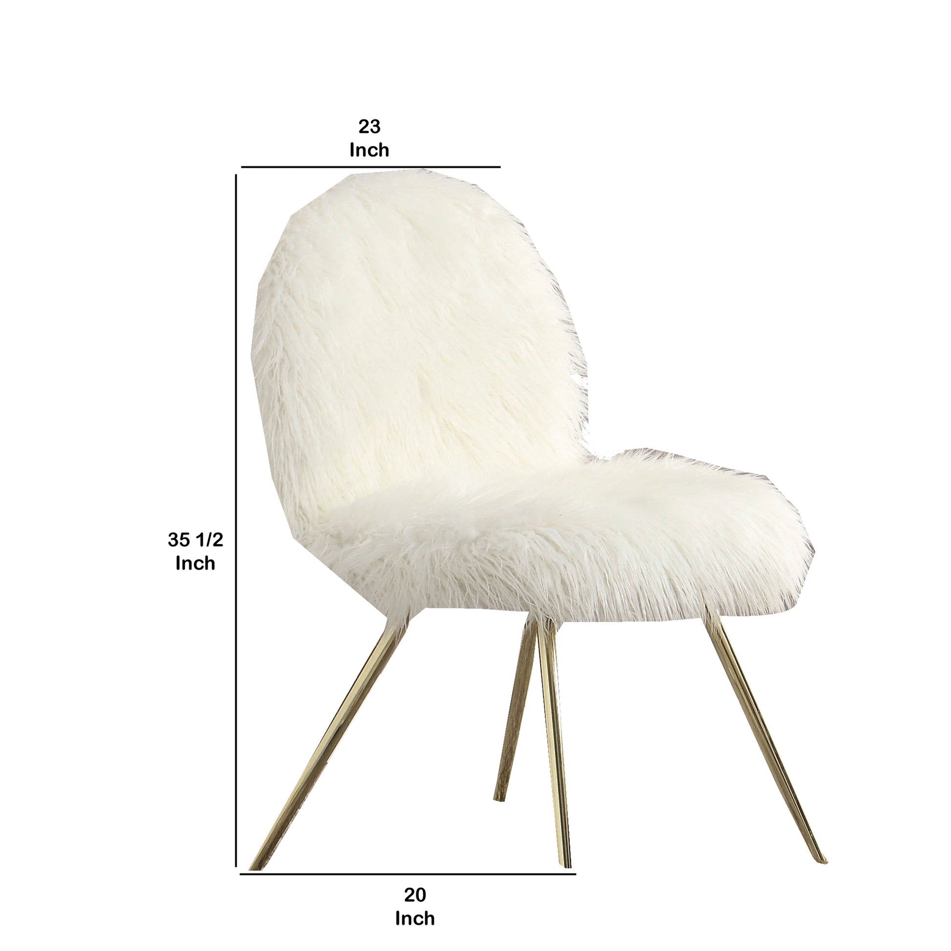 Faux Fur Upholstered Contemporary Metal Accent Chair, White And Gold White Gold Fabric Metal