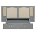 Queen Size Murphy Bed Wall Bed With Drawer And Rattan Decoration With 2 Storage Cabinets, One Set Of Sockets & Usb Ports, Pulley Structure Design, Gray Queen Gray Plywood