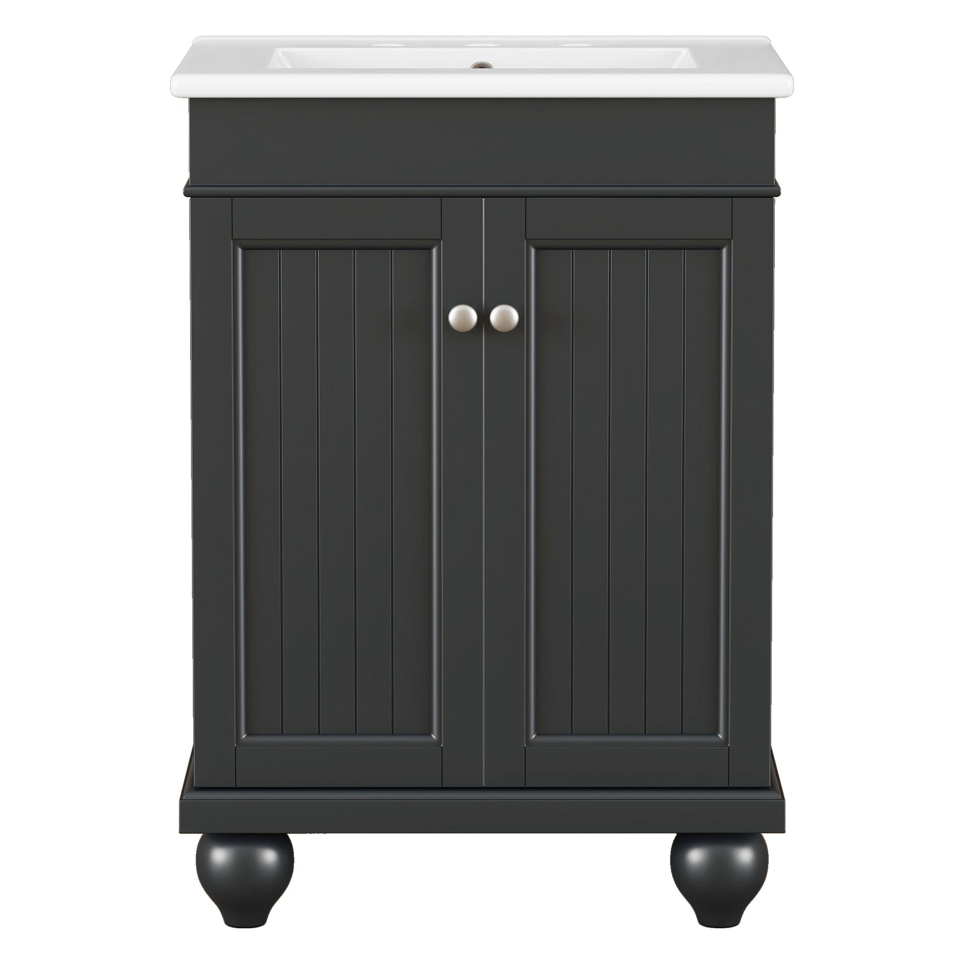 24" Black Modern Sleek Bathroom Vanity Elegant Ceramic Sink With Solid Wood Frame, Adjustable Shelf Black Solid Wood Mdf