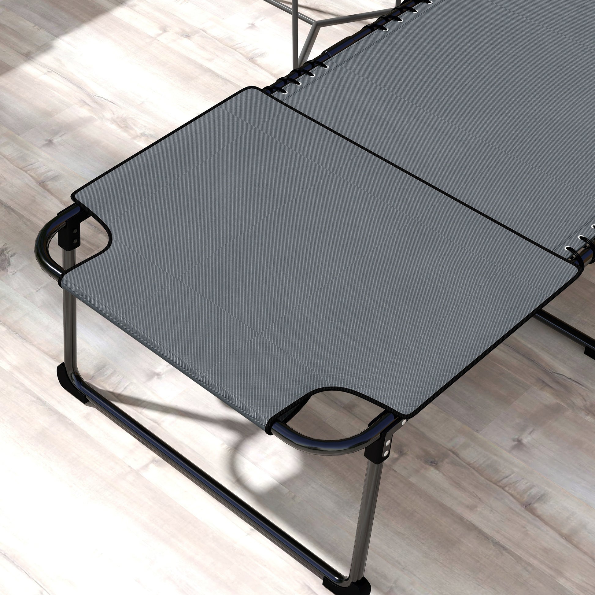 Outsunny 2 Piece Folding Chaise Lounge With 5 Level Reclining Back, Outdoor Tanning Chair With Reading Face Hole, Outdoor Lounge Chair With Side Pocket & Headrest For Beach, Yard, Patio, Gray Gray Steel