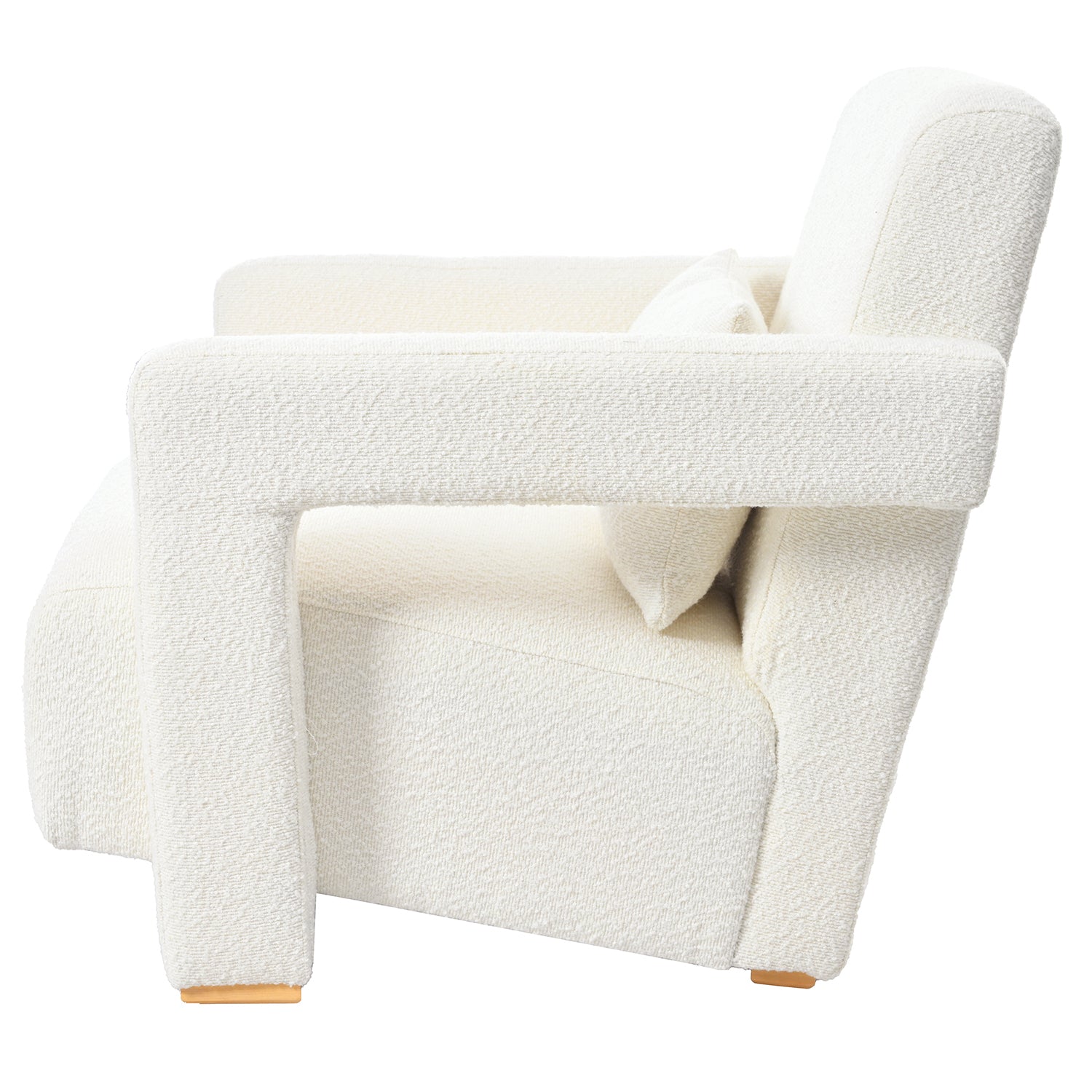 Mirod Sleek Right Angle Armrests, Ergonomic Lumbar Support, Square Wooden Block Legs, Inclined Seat For Comfort, Artistic Statement Piece For Living Room,Bedroom And Study White Boucle