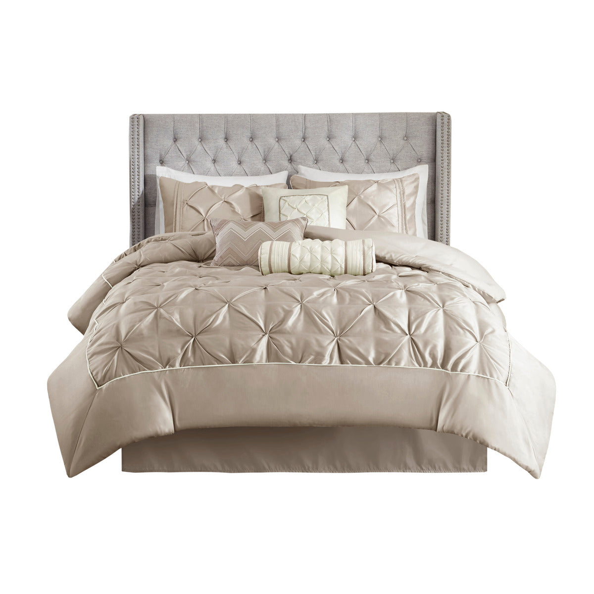 7 Piece Tufted Comforter Set Taupe Cal King California King Taupe Polyester