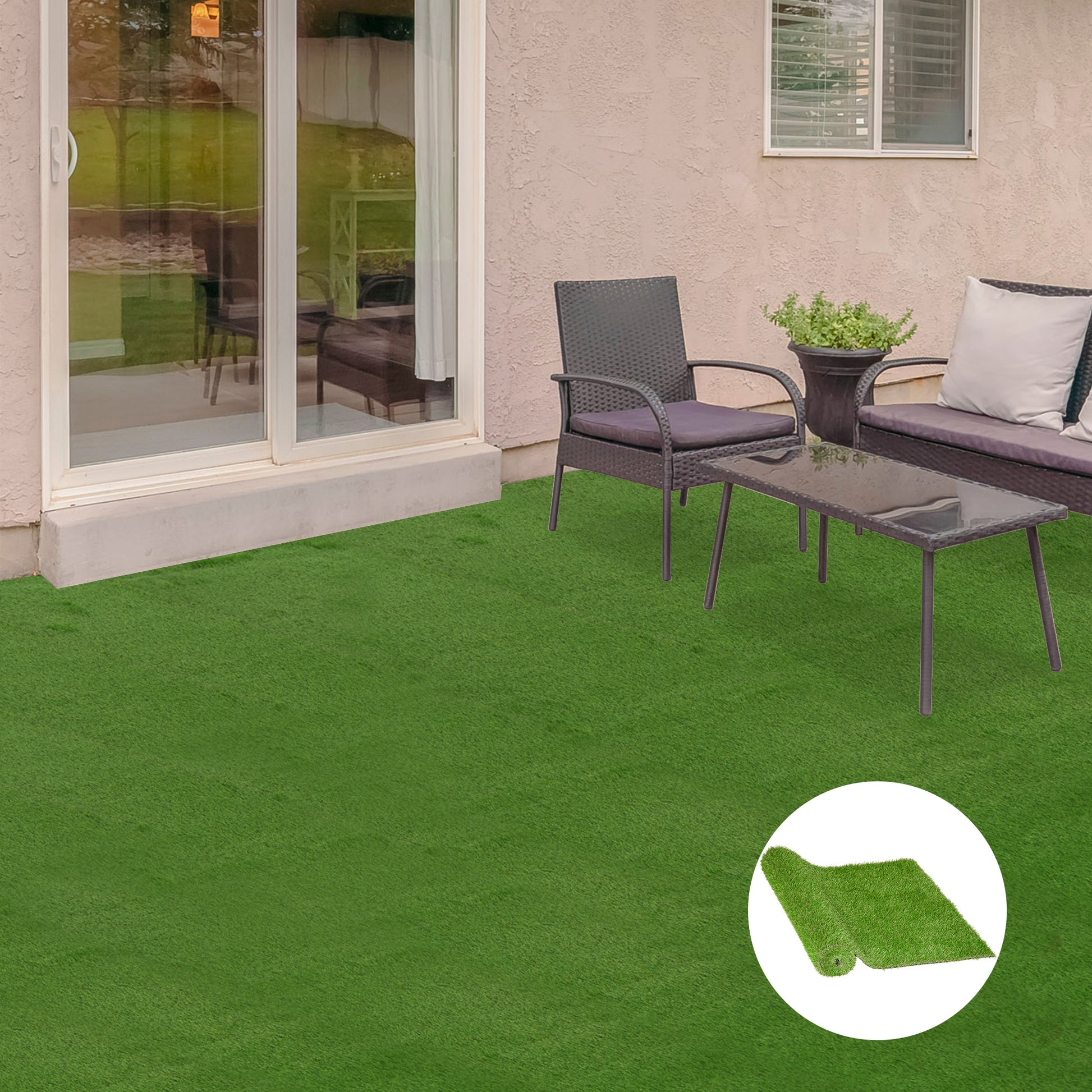 Outsunny 10' X 3' Artificial Turf Grass With Simulated Look & Feel Uv Protection, & Drain Holes For Rain, 1.25" Height Green Plastic
