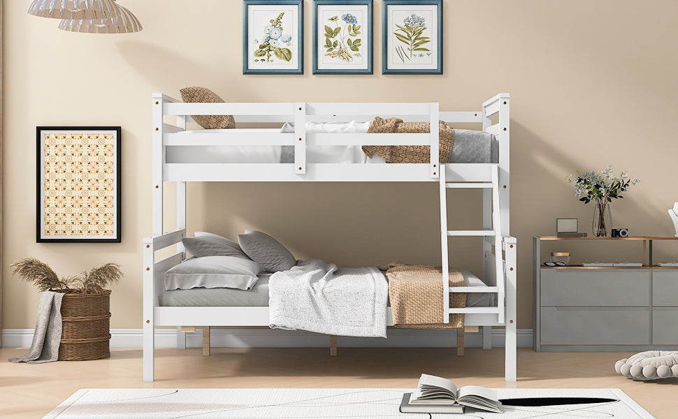 Twin Over Full Bunk Bed With Ladder, Safety Guardrail, Perfect For Bedroom, White Box Spring Not Required Twin White Wood Bedroom Bunk Pine