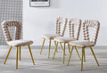 White And Gold Modern Chair Set Of 4 With Iron Tube Legs, Soft Cushions And Comfortable Backrest, Suitable For Dining Room, Living Room, Cafe,Hairball Back White Gold Fabric