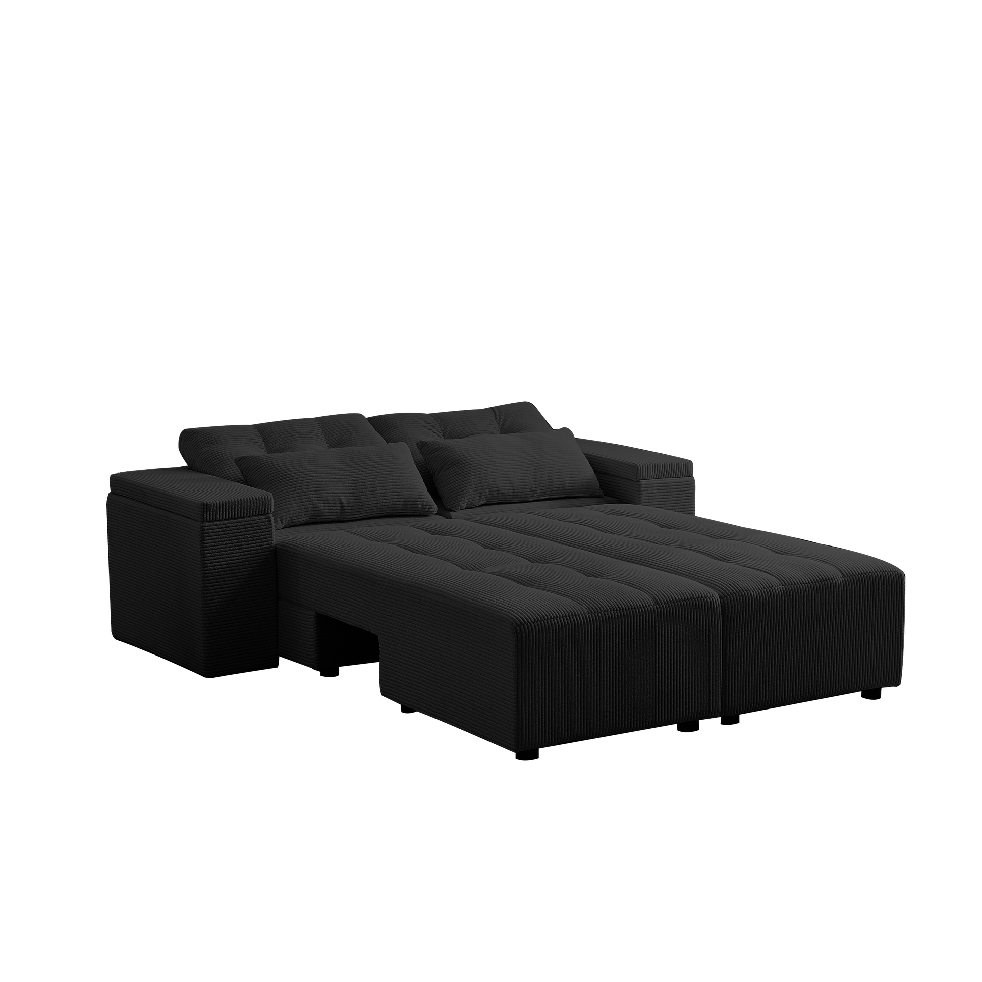 Convertible 3 In 1 Sleeper Sofa And Sectional Sofa With 4 Storage Space For Living Room,Corduroy Couch With 4 Pillows,Corduroy Black Corduroy 3 Seat