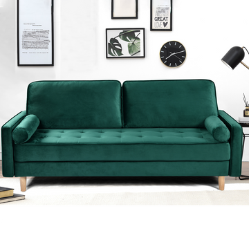 Sofa Simple Small House Double Three Person Straight Row American Retro Green Velvet Furniture Fabric Sofa Small Living Room Bedroom Office Green Velvet Solid Wood 3 Seat