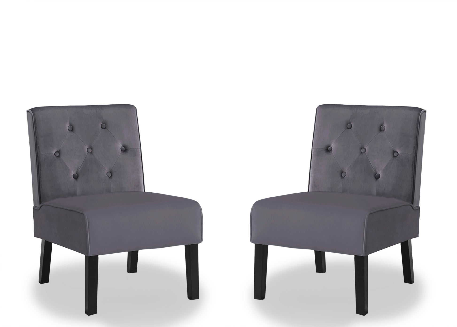 Reese 53" 2Piece Living Room Armless Button Tufted Pattern Accent Chair With Velvet Fabric And Premium High Density Foam Cushion, Grey Grey Velvet