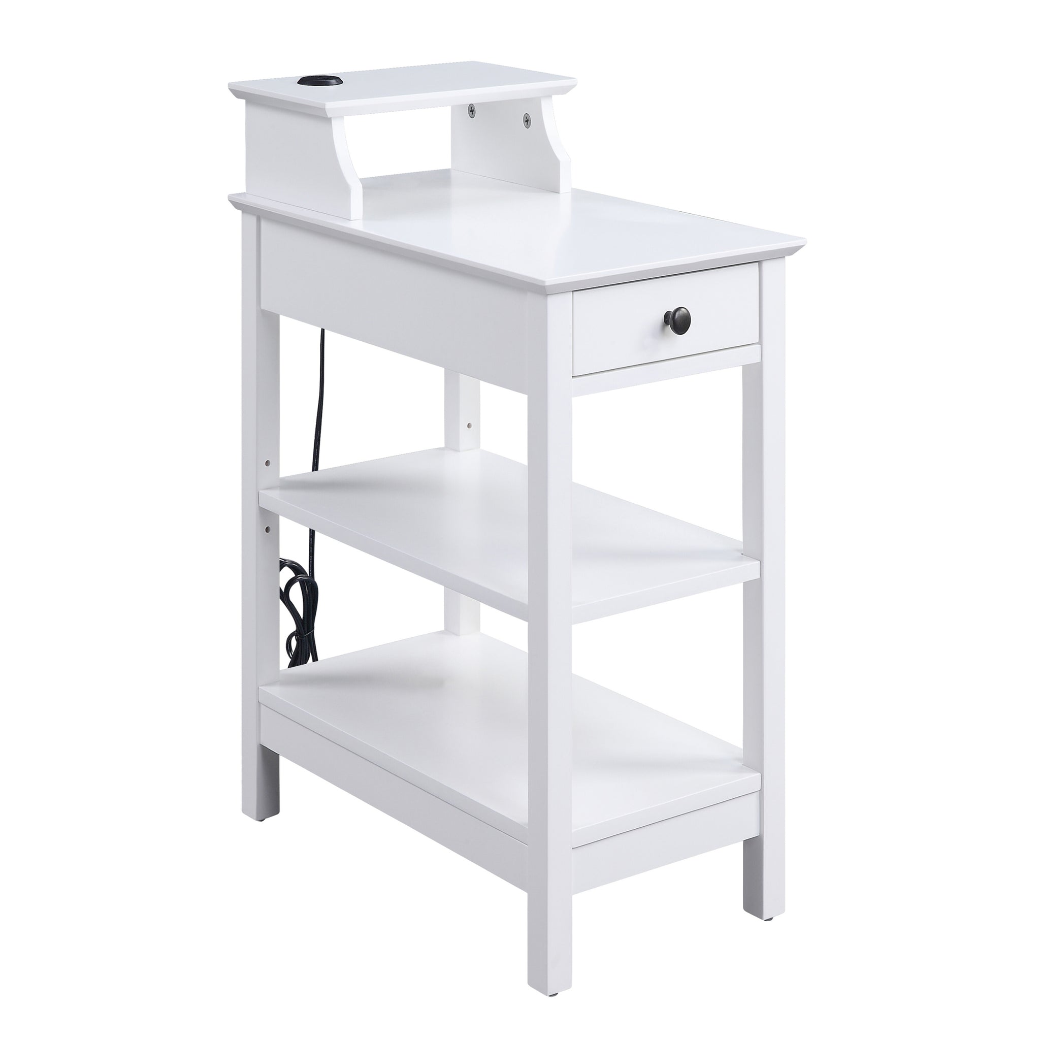 White 3 Shelf Side Table With Usb Charging Dock White White Primary Living Space Drawers Rectangular Wood
