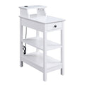 White 3 Shelf Side Table With Usb Charging Dock White White Primary Living Space Drawers Rectangular Wood