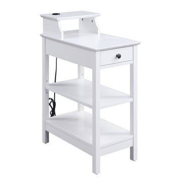 White 3 Shelf Side Table With Usb Charging Dock White White Primary Living Space Drawers Rectangular Wood