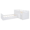 L Shaped Space Saving Twin Loft And Twin Platform Bed With 7 Drawers And Full Guardrails White Twin White Solid Wood