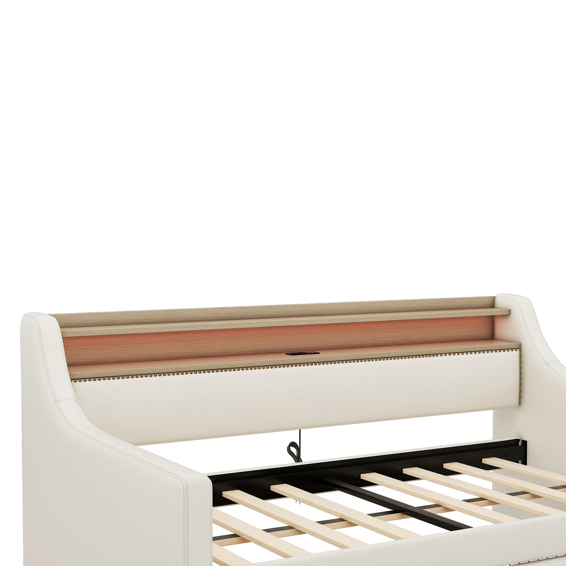 Twin Size Daybed With Storage Drawers, Upholstered Daybed With Charging Station And Led Lights, Beige Expect Arrive Date: Jun.,20Th. Twin Beige Pu Leather