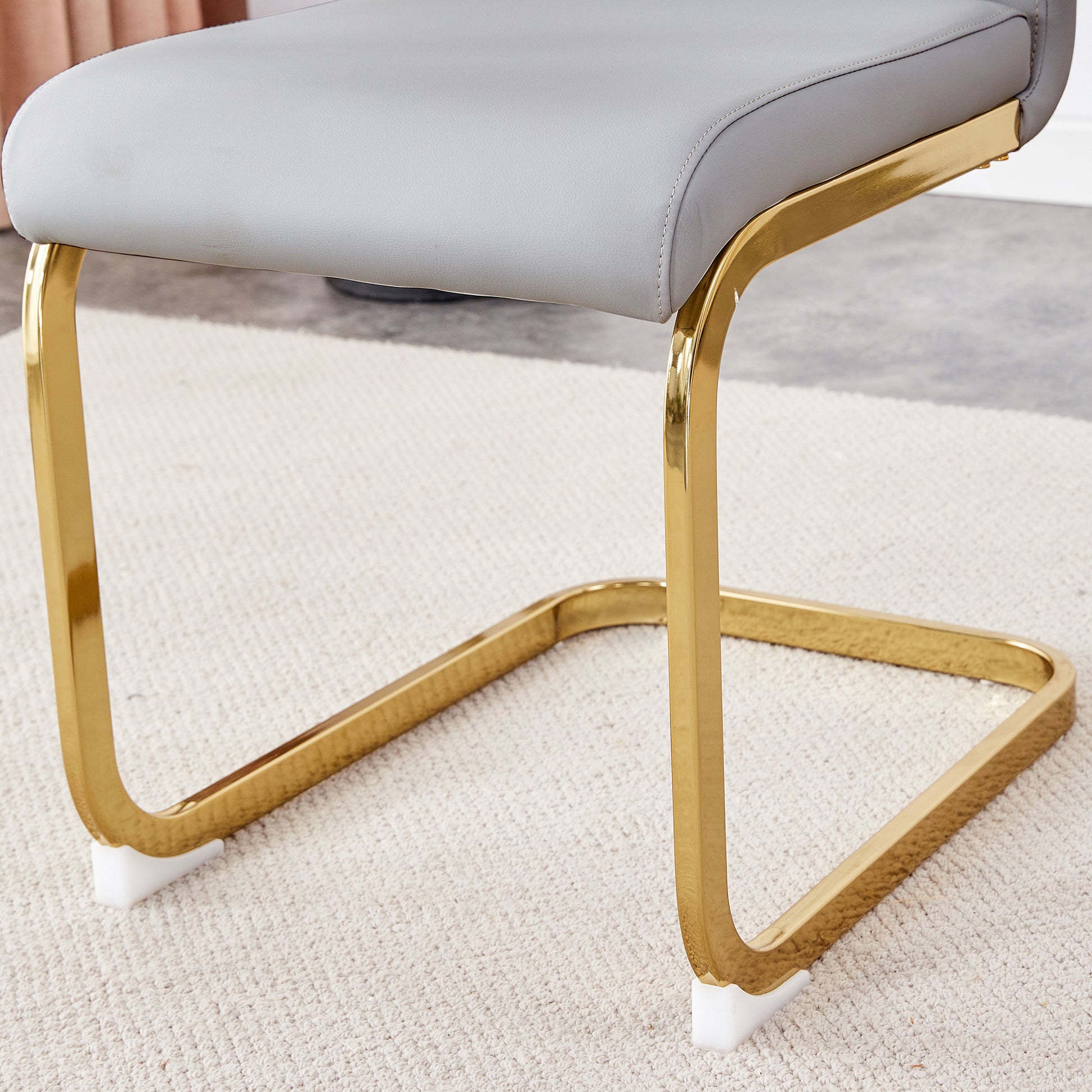 Table And Chair Set, Rock Plate Table Top, Gold Metal Table Legs, Stable And Beautiful, Suitable For Most Home Styles. Modern Simple Dining Table, Comfortable Seating. Grey Gold Seats 6 Sintered Stone