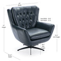 Calvin Midnight Blue Tufted Faux Leather Swivel Chair Blue Foam Faux Leather