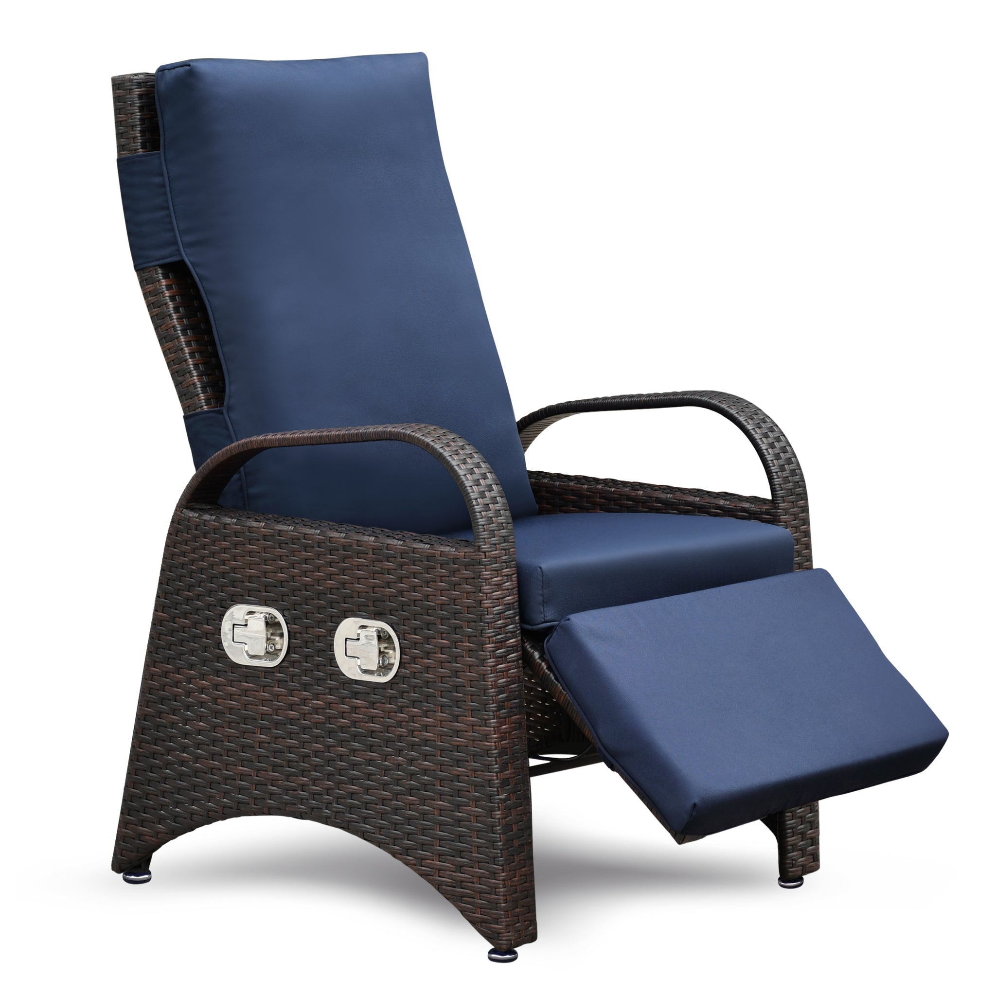 Outdoor Recliner Chair,Separate Adjustment Mechanism Pe Wicker Adjustable Reclining Lounge Chair And Removable Soft Cushion,Modern Armchair And Ergonomic For Home, Sunbathing Or Relaxation Navy Blue Yes Navy Blue Garden & Outdoor Modern Rattan Metal