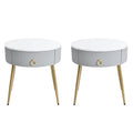 19.6'' Easy Assembly End Tables With High Gloss Faux Marble Tabletops, Set Of 2, Modern Fluted 2 Side Tables With Drawers, Round Coffee Tables With Golden Legs For Living Room, Grey Grey Gold Primary Living Space Drawers Round Mdf Iron