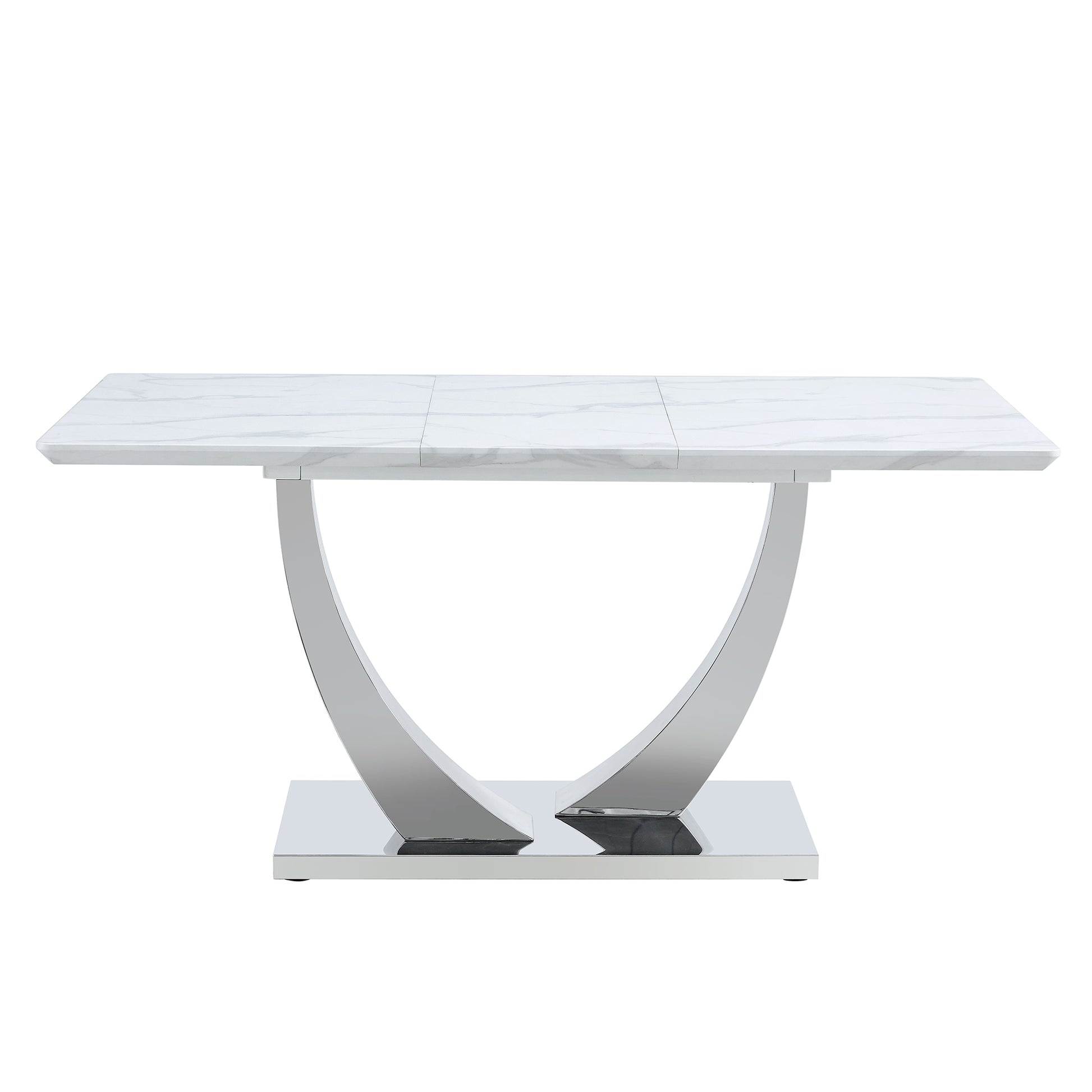 Modern Minimalist Rectangular Dining Table,White Marble Patterned Tabletop,Silver Table Legs. Used In Kitchen,Dining Room,And Living Room. Silver Mdf
