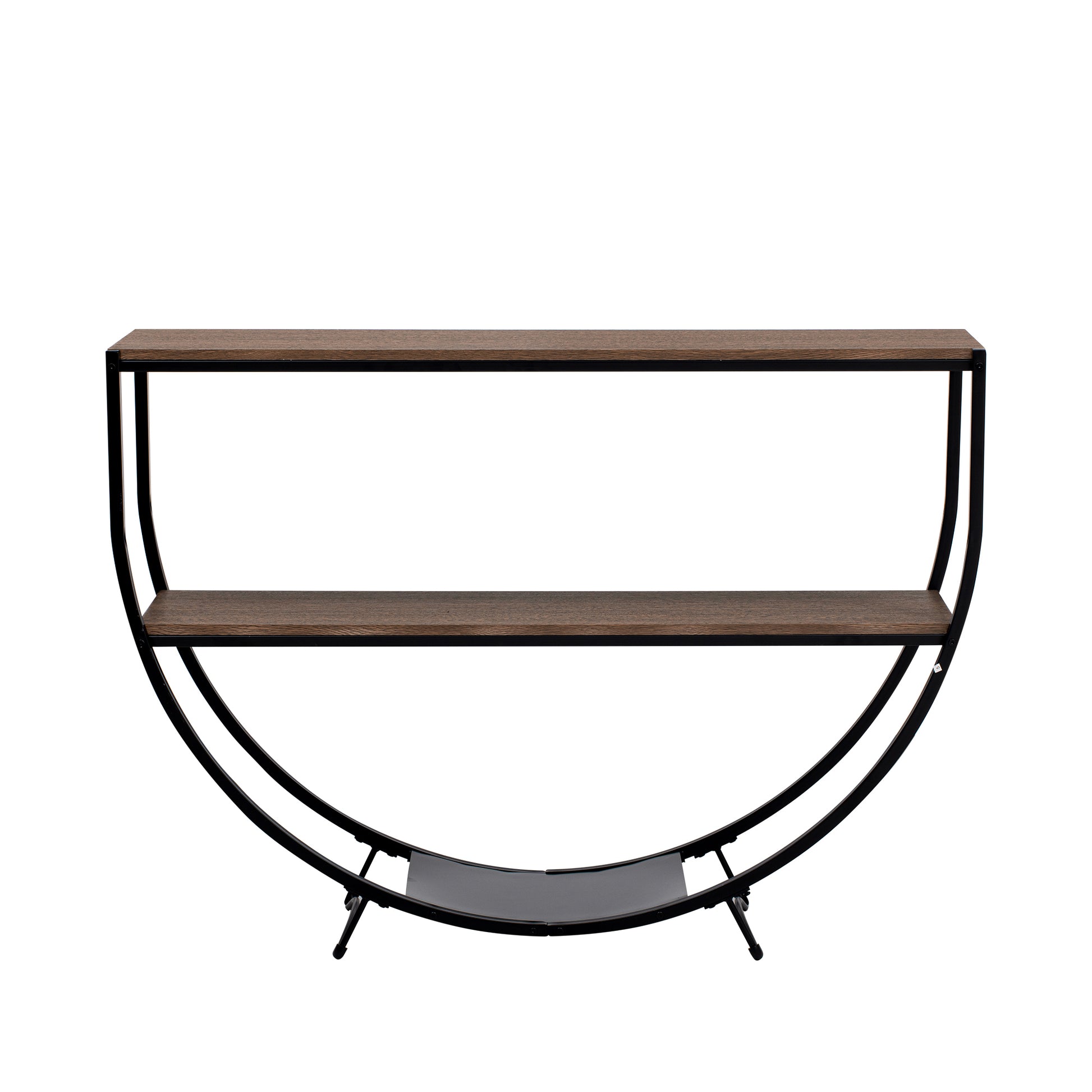 Rustic Industrial Design Demilune Shape Textured Metal Distressed Wood Console Table Dark Brown Dark Brown Mdf